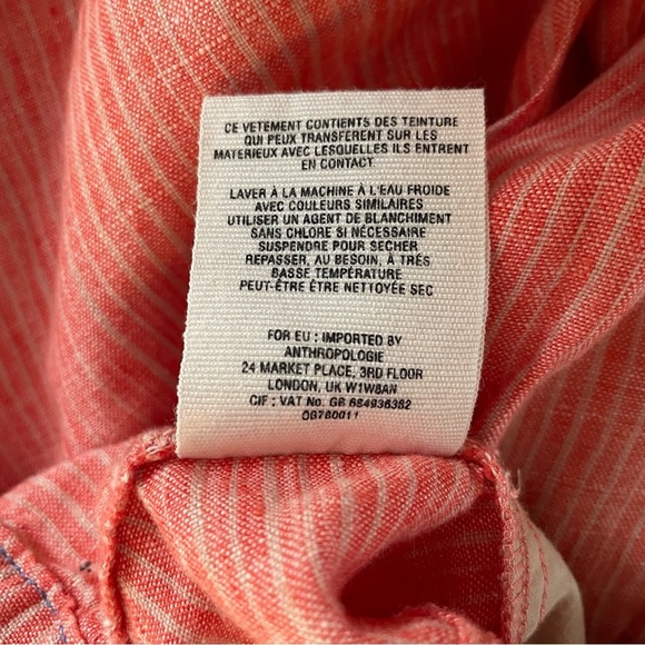 Anthropologie Coral Pink White Striped Linen Pull-On Pants 20242 - Picture 11 of 15